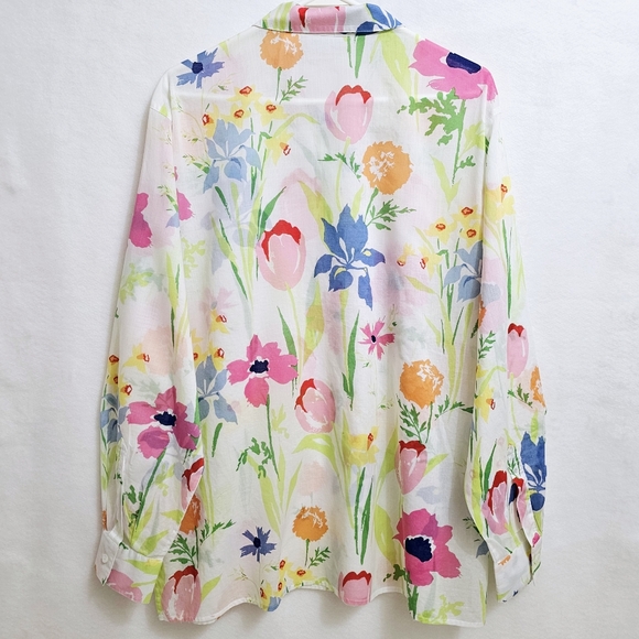 Liz Claiborne, Colorful Floral Print Blouse, Soft 100% Cotton, XL - Picture 5 of 15